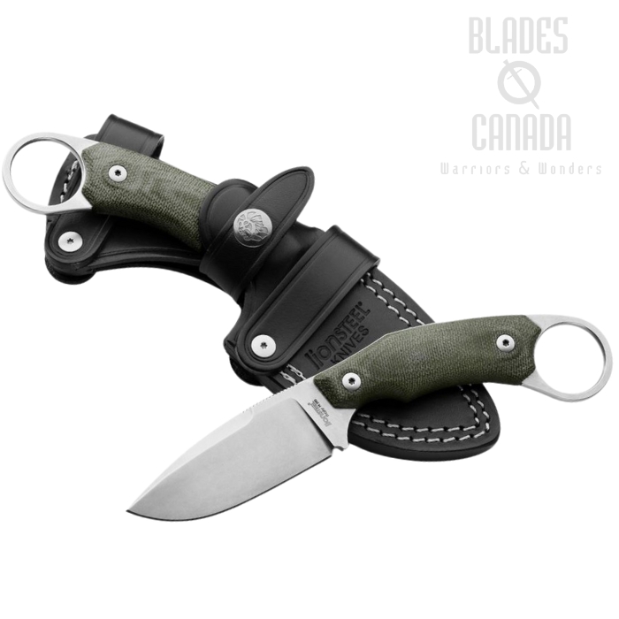 Lion Steel H2CVG Drop Point M390 Fixed Blade, Micarta Green, Leather Sheath, H2 CVG